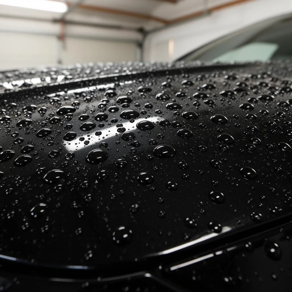 Water beading on ceramic coated dark paint