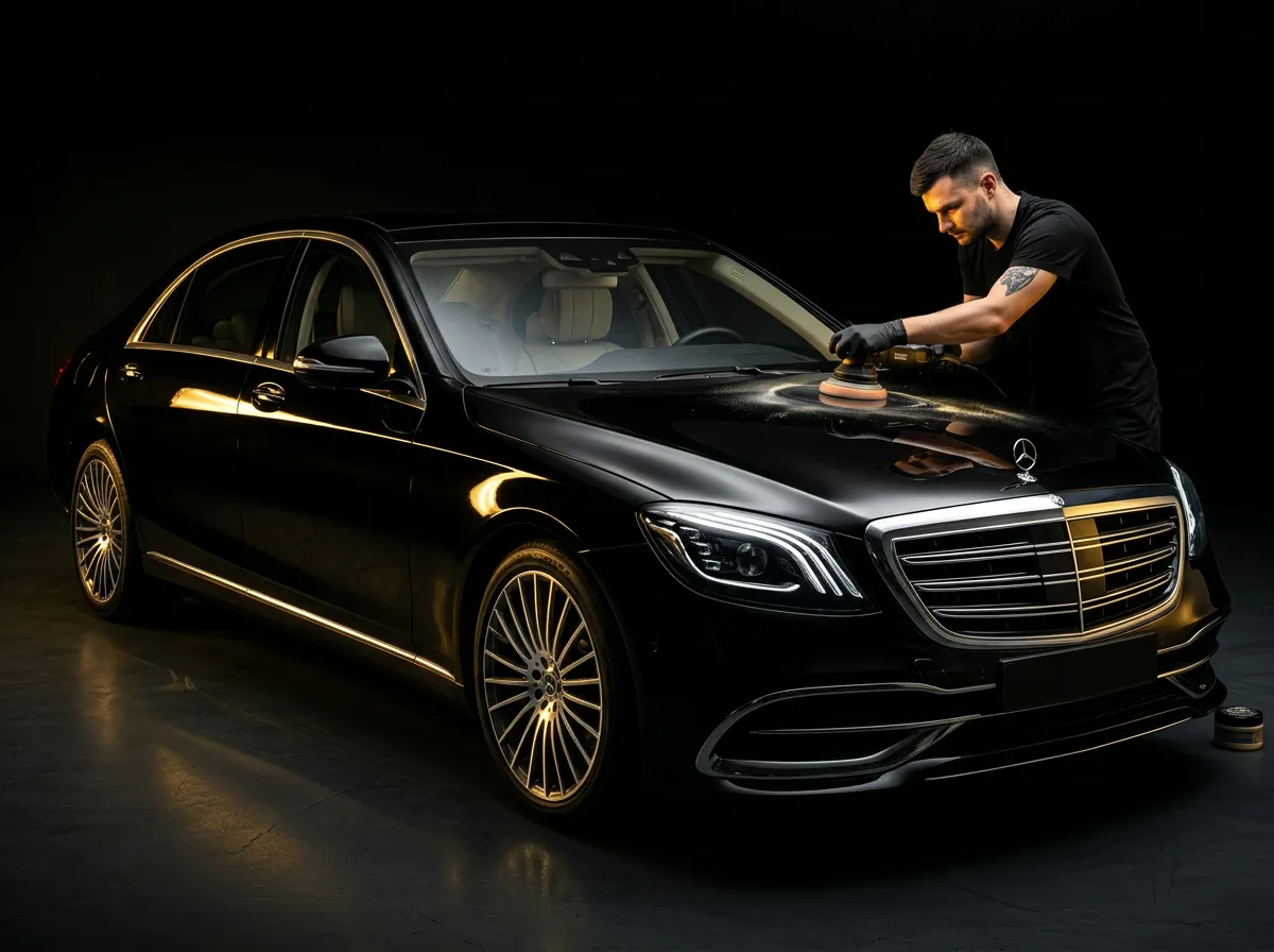 Premium detailed sedan with dramatic studio lighting